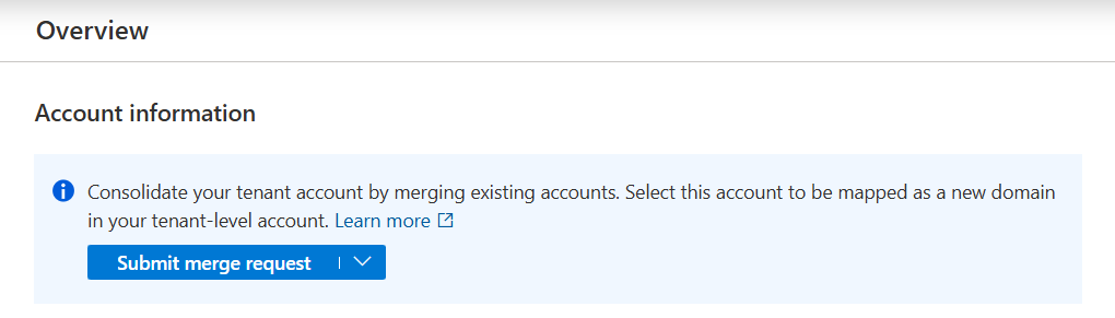 Screenshot of the merge account window in the classic Microsoft Purview governance portal.