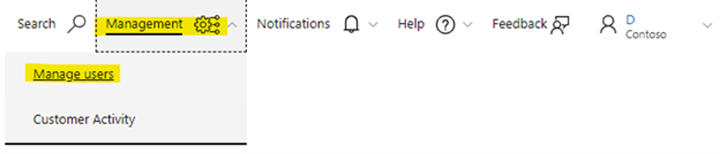 Location of Services Hub "Manage Users" page.