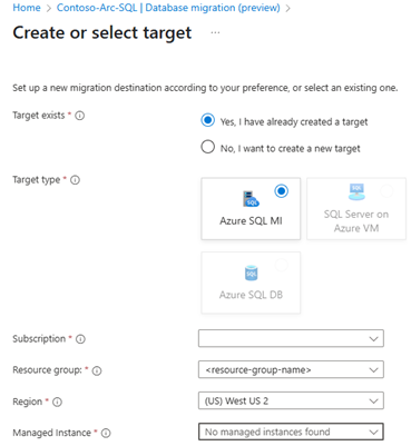 Screenshot of the select or create target page.