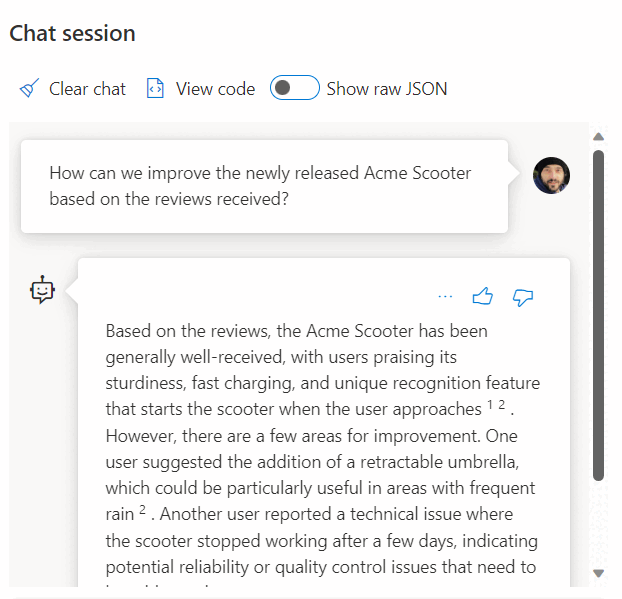 Screenshot of an AI bot answering the question using data stored in SQL Server.