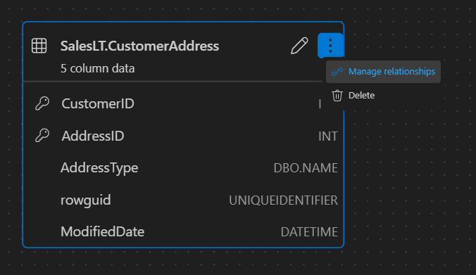 Screenshot of relationships management entry point in the schema designer.