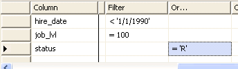 Screenshot of OR clause precedence in the Criteria pane.
