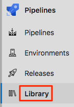 Screenshot of Azure Pipelines showing the location of the Library menu.