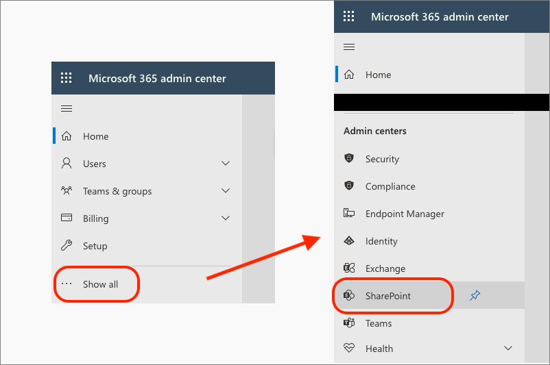 Screenshot of Microsoft 365 admin center.