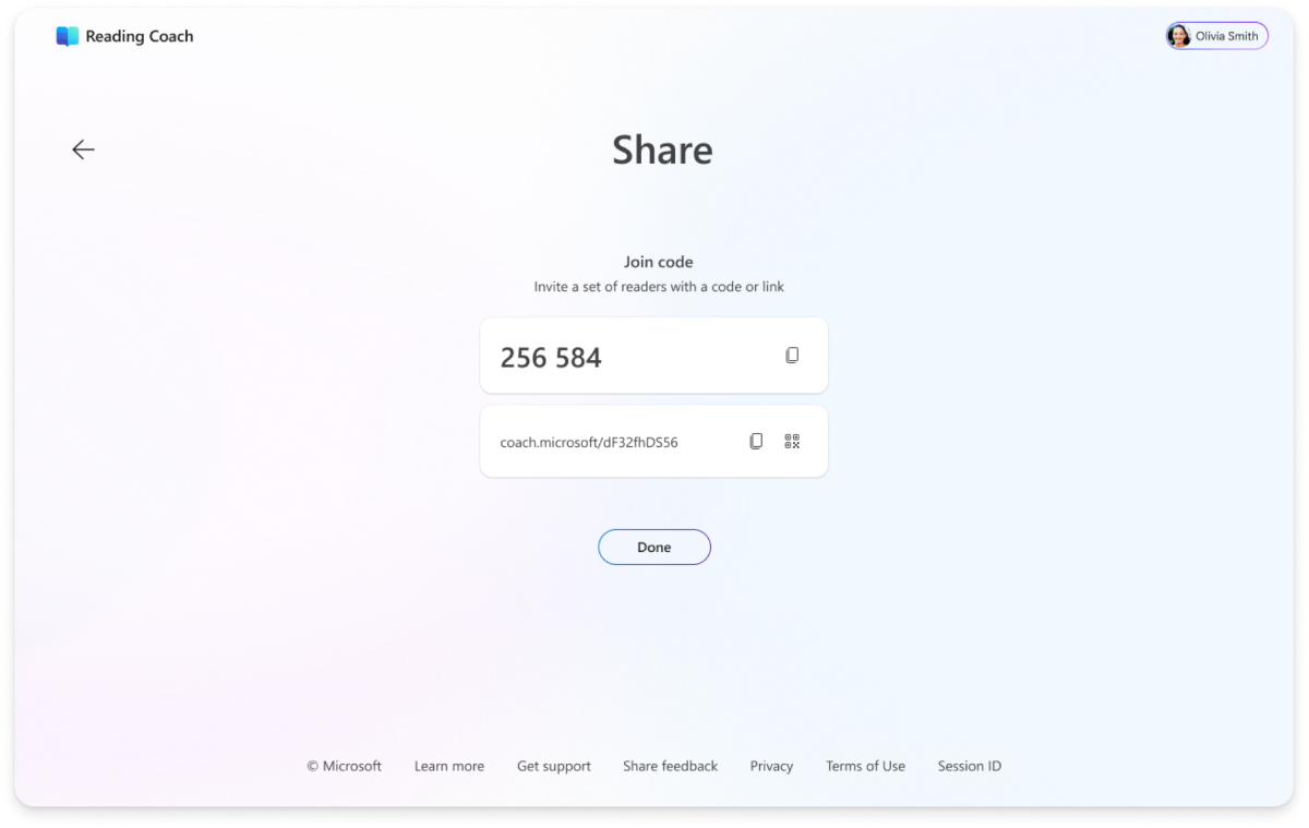 Screenshot of Reading Coach share screen.