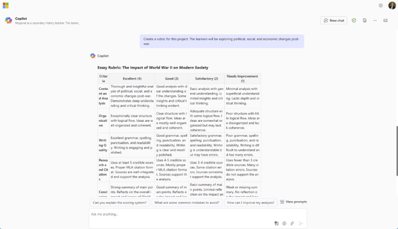 Screenshot of sample prompt and response #2. Select the following link for the accessible version.