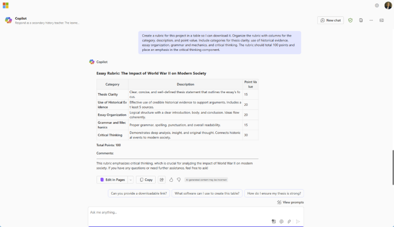 Screenshot of sample prompt and response #3. Select the following link for the accessible version.