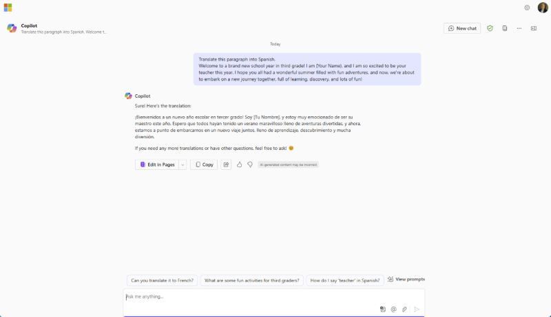 Screenshot of sample prompt and response #4. Select the following link for the accessible version.