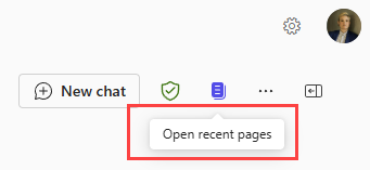 Screenshot of Open recent pages option in Microsoft Copilot Chat.