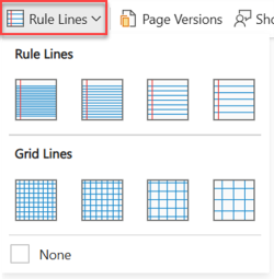 Screenshot of OneNote rule lines menu.