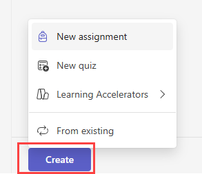 Screenshot of the OneNote Class Notebook Create assignment button.