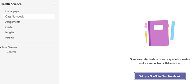 Screenshot of the Set up a OneNote Class Notebook button.