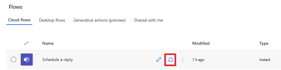 Screenshot of the **Share** icon for cloud flows.