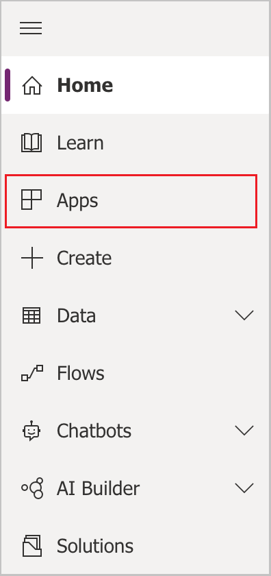 Screenshot of the menu from which to select apps.