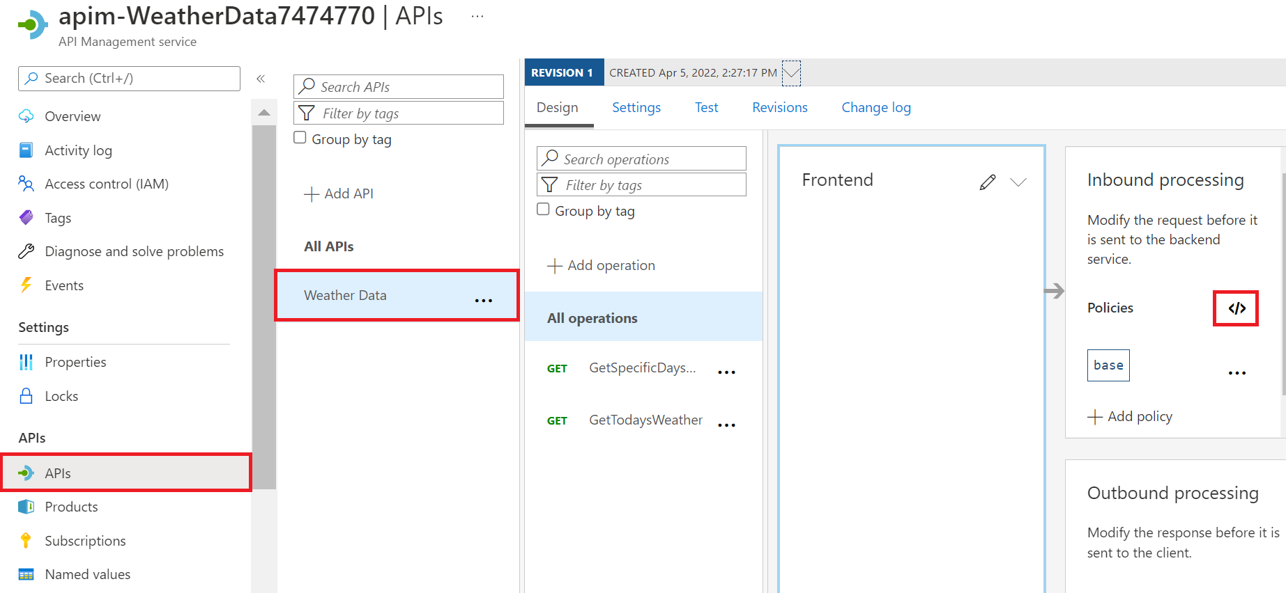 Screenshot of the inbound processing policy button.
