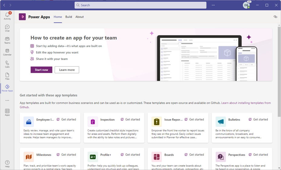 Screenshot of the website of Power Apps.