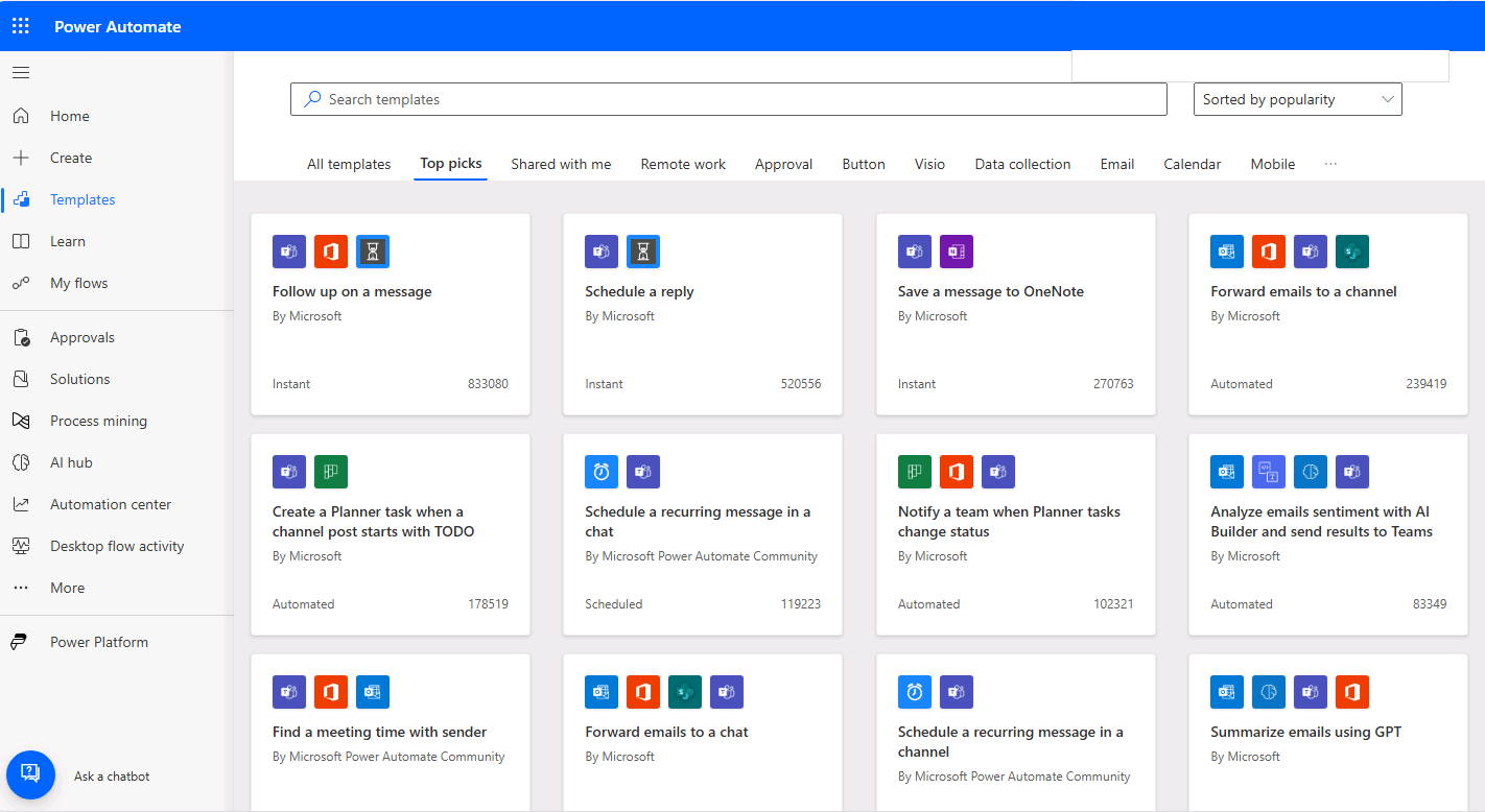 Screenshot of the **Templates** page, which shows available ready-made templates for use.
