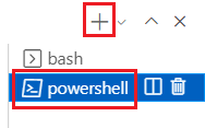 Screenshot of the Visual Studio Code terminal window. The PowerShell terminal and the plus sign are selected.