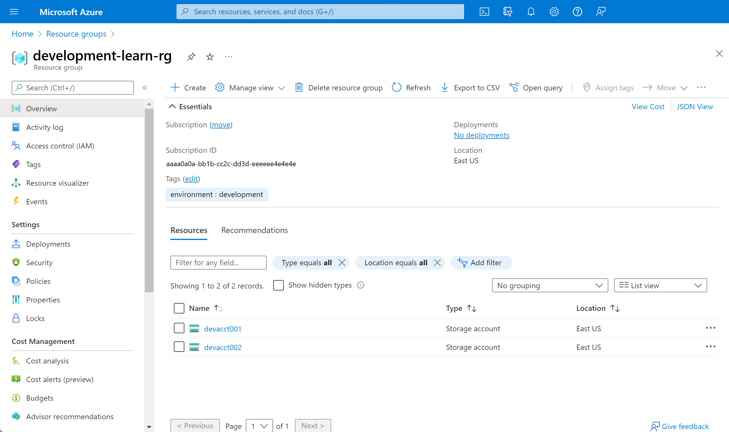 Screenshot that shows resources moved.