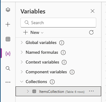Screenshot of the variables view in your app.