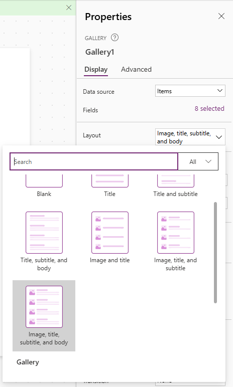 Screenshot of the gallery properties view in your app.