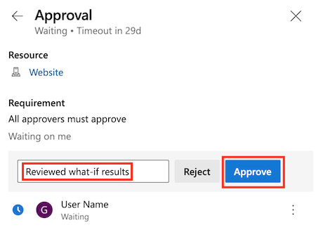 Screenshot of the Azure DevOps interface that shows the pipeline approval page. The Approve button is highlighted.