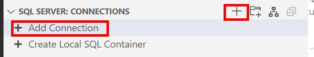 Screenshot of Visual Studio Code selecting the New Connection button.