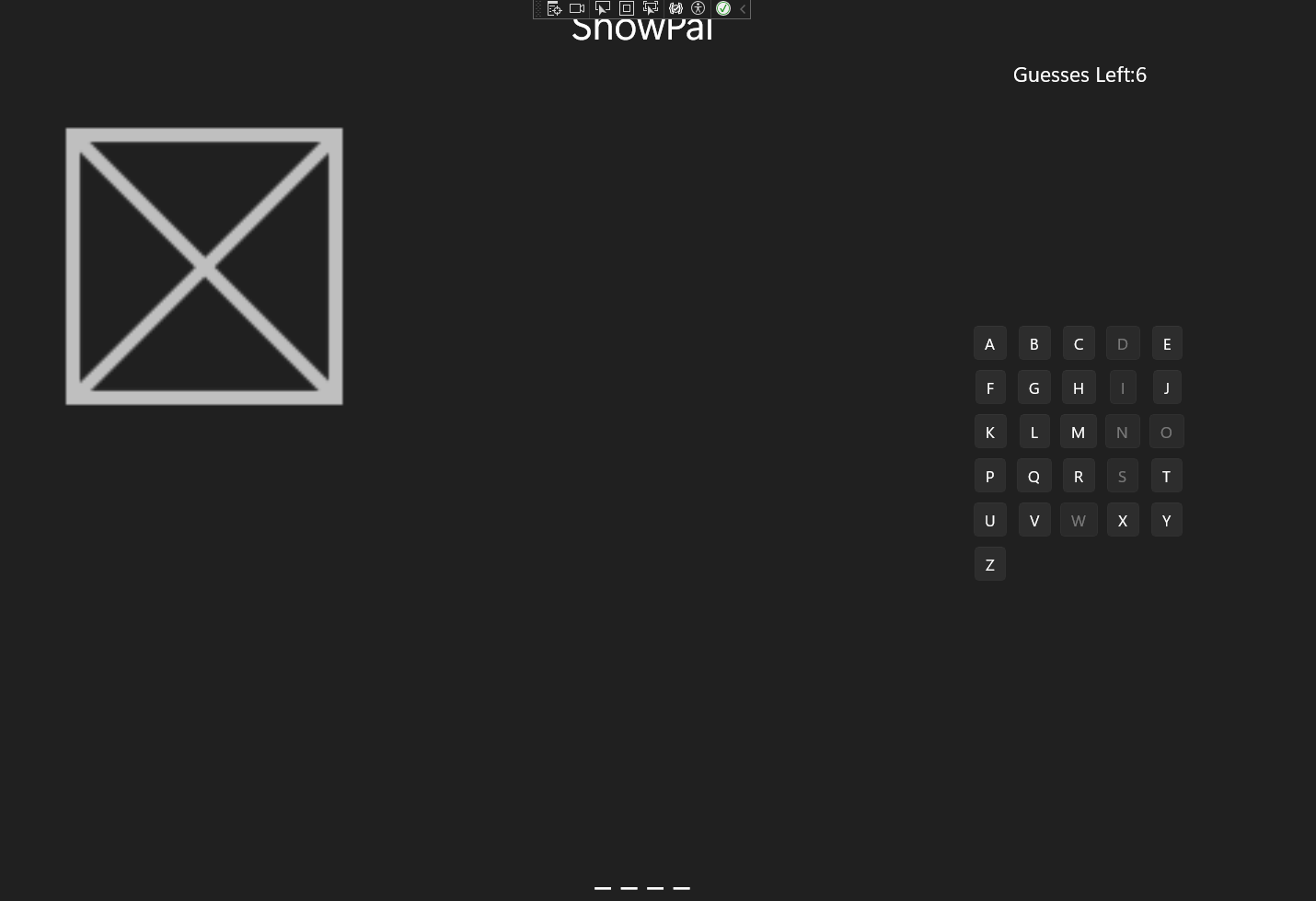 Screenshot of the game alphabet buttons.