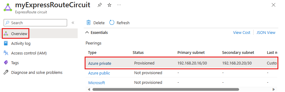Screenshot of the peering status. 