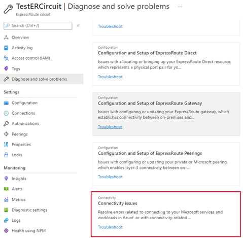 Screenshot of the Azure portal to diagnose and solve problems.