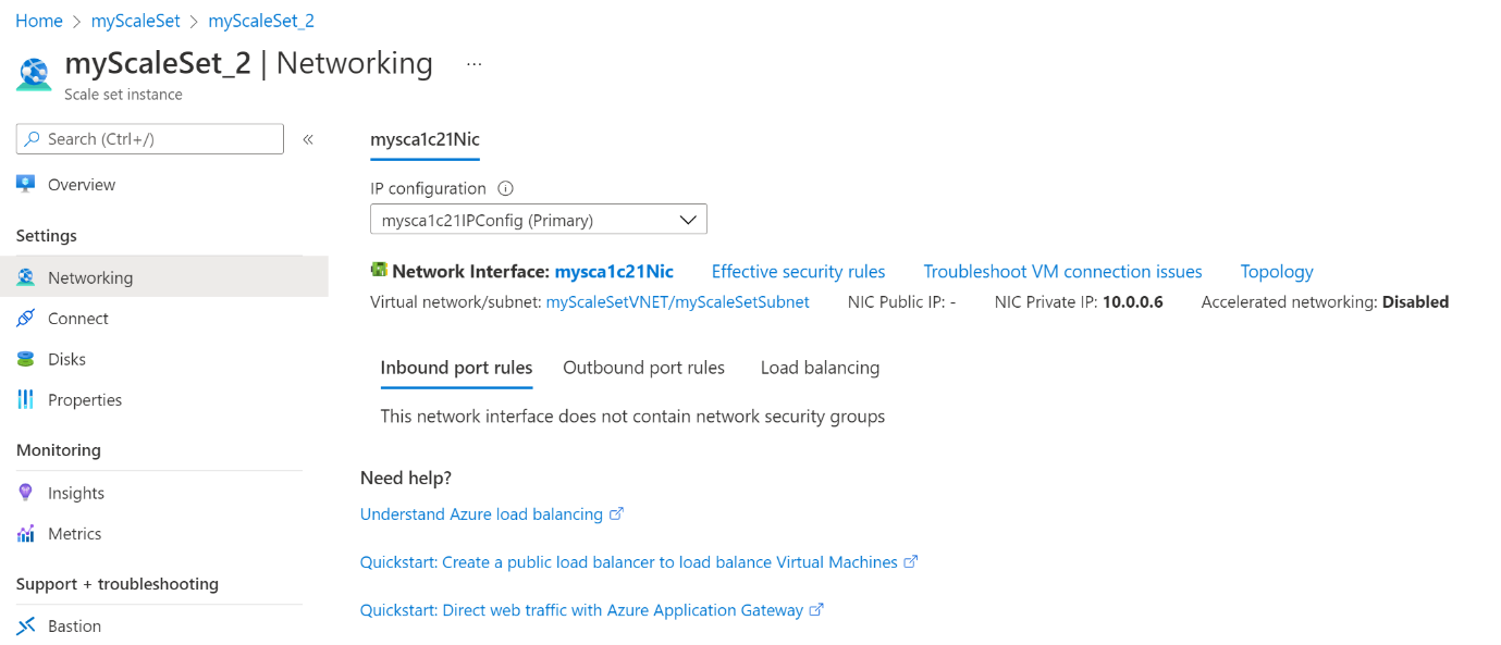 A screenshot showing the instances without NSG setup.