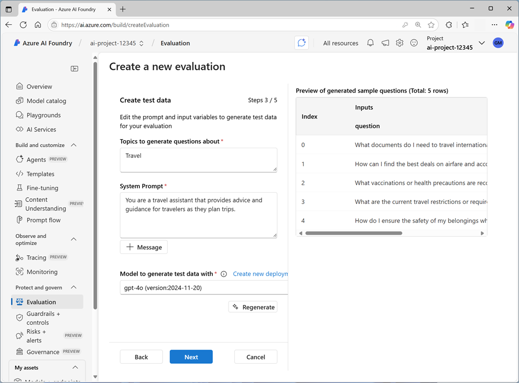 Screenshot of AI-generated evaluation data.