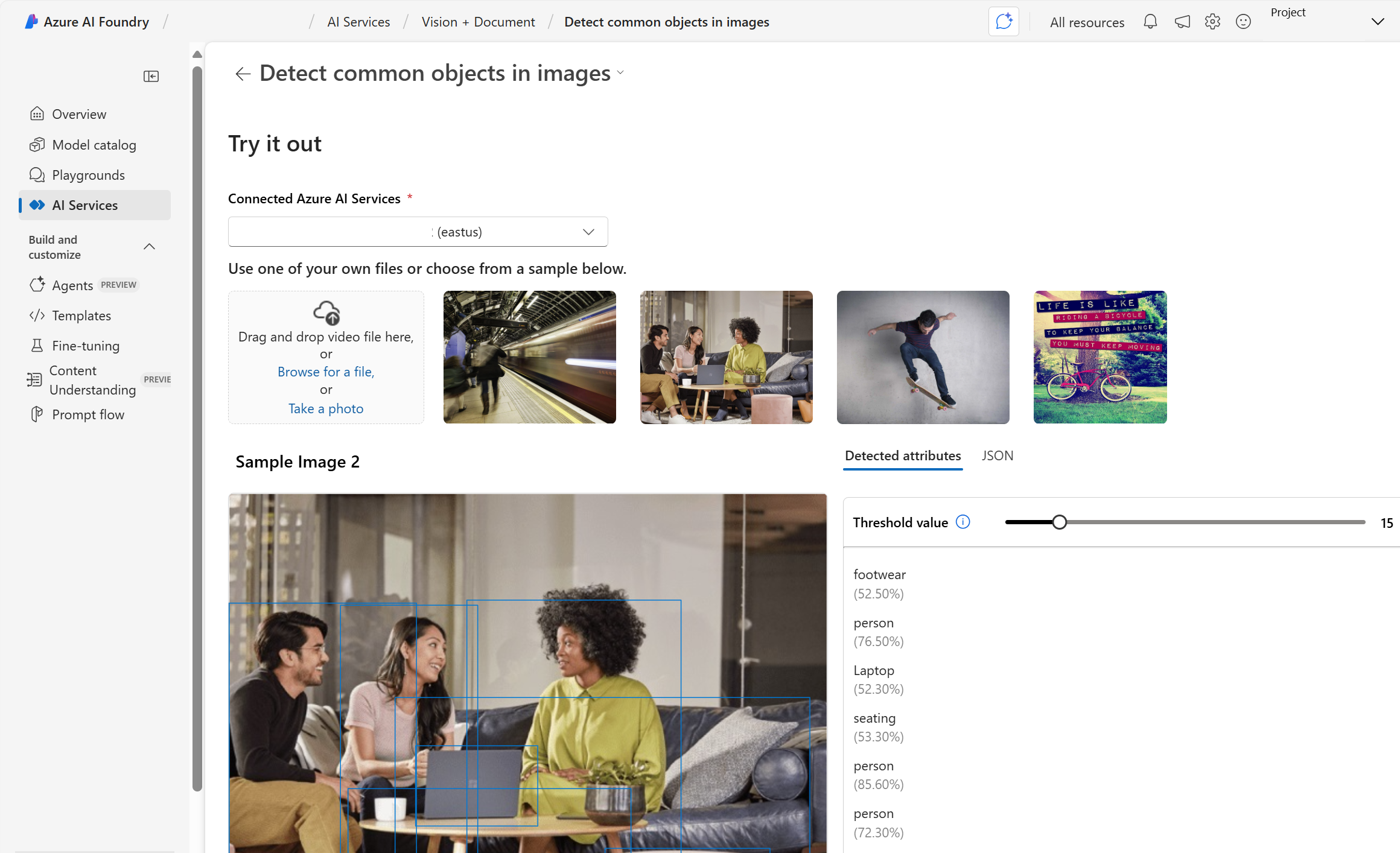 Screenshot of Azure AI Foundry's Vision page.