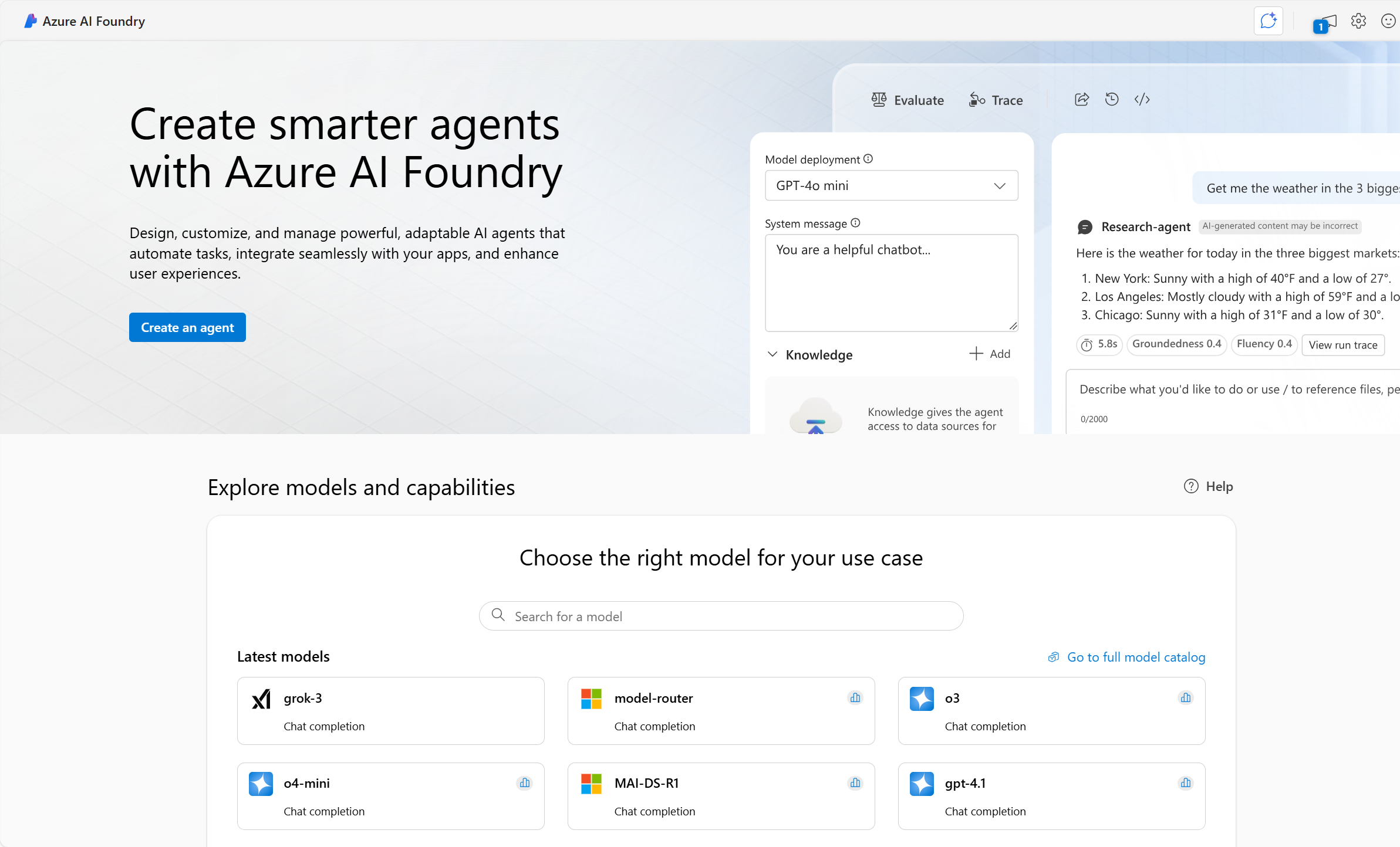Screenshot of the Azure AI Foundry portal.
