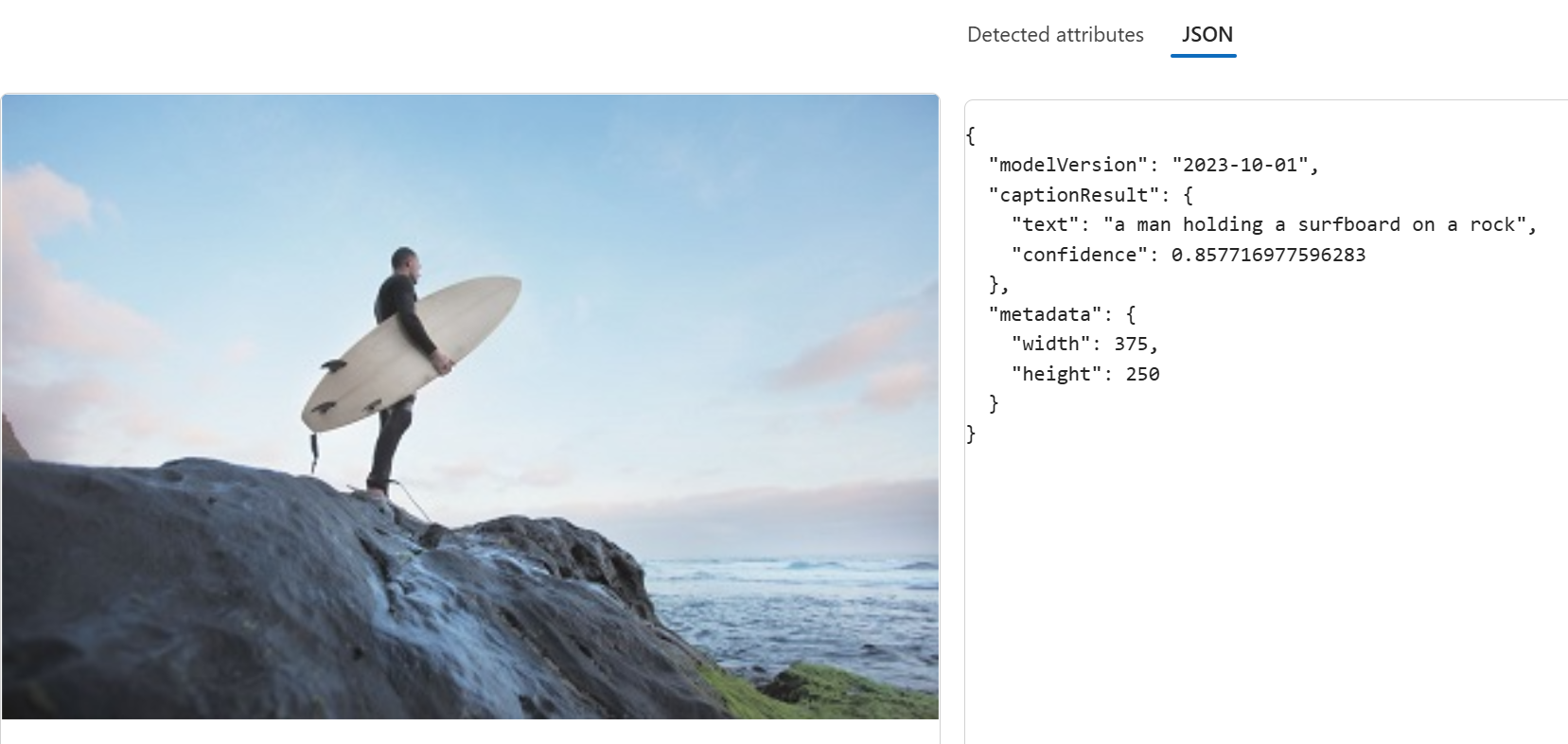 Screenshot of image captioning example from Azure AI Foundry.