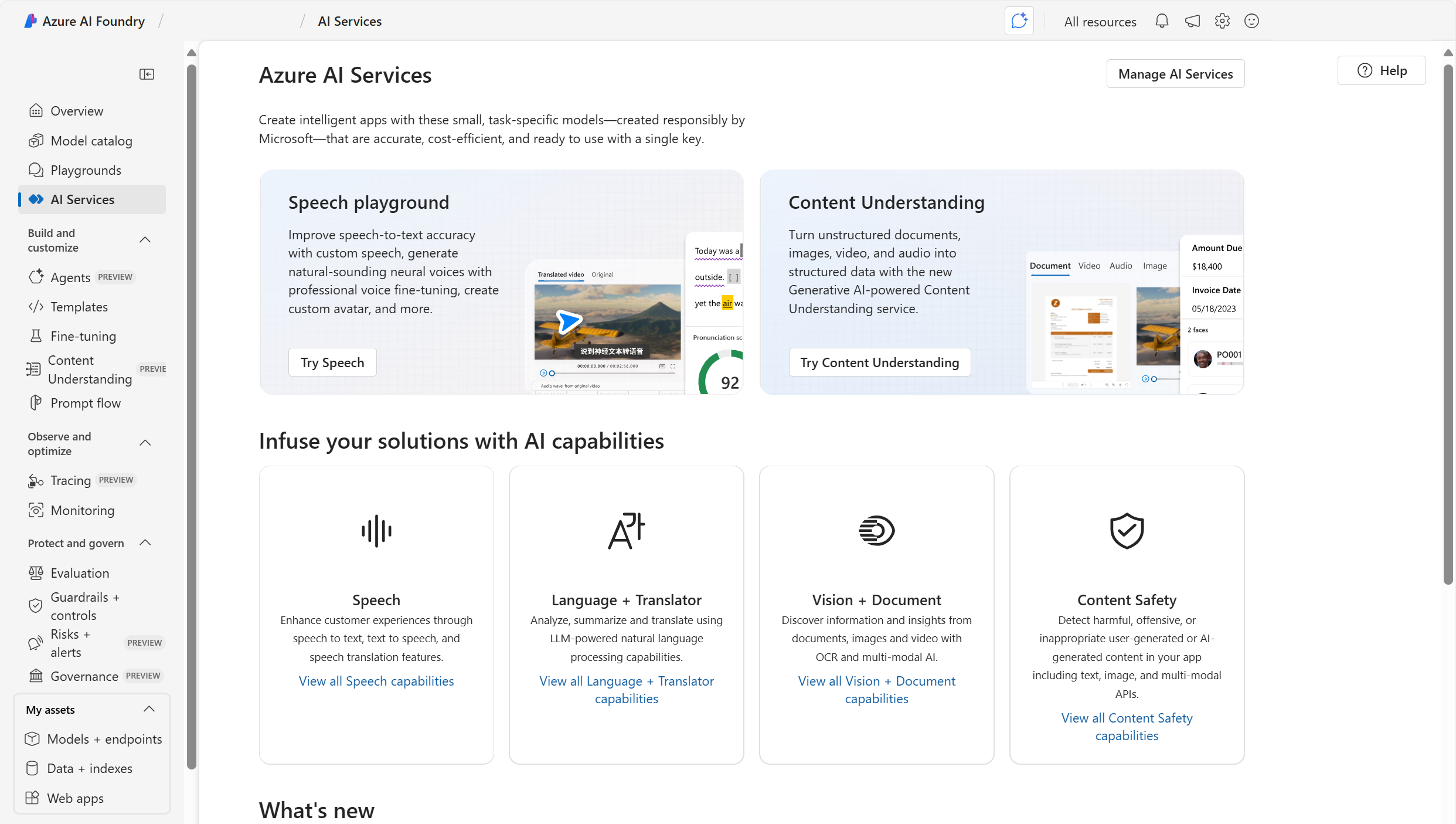 Screenshot of Azure AI services on Azure AI Foundry portal.