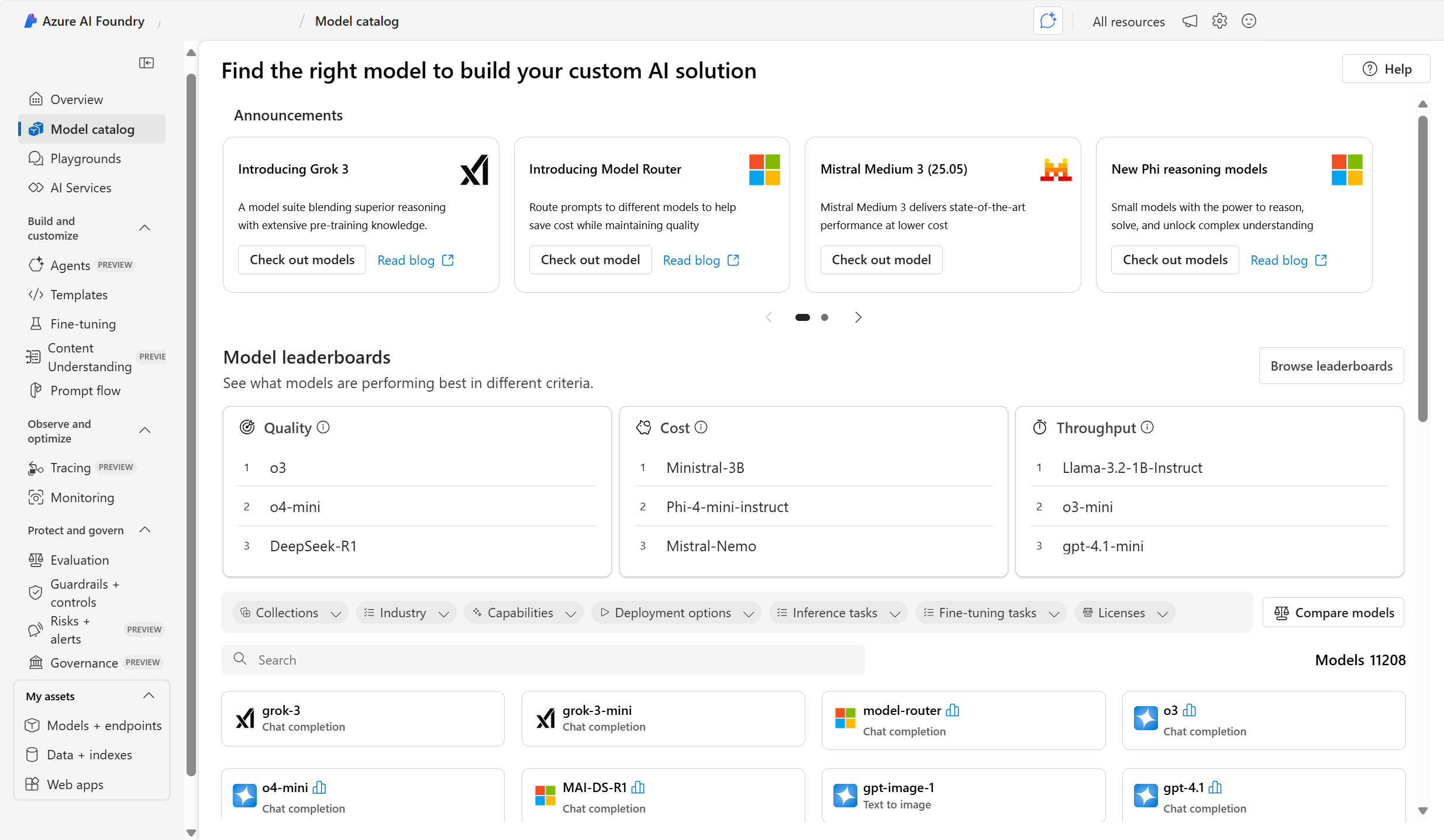 Screenshot of Azure AI Foundry's model catalog.