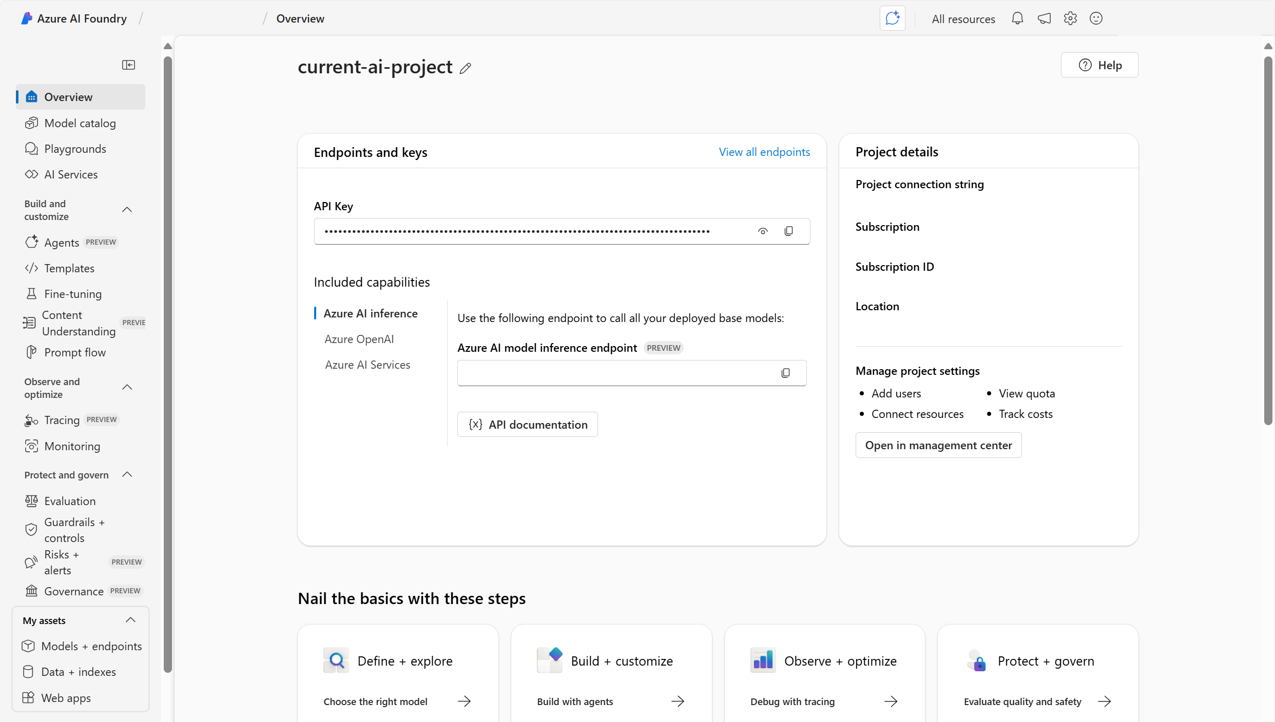 Screenshot of Azure AI Foundry overview page
