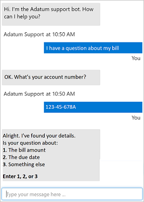 Screenshot of a bot conversation that supports customer service.