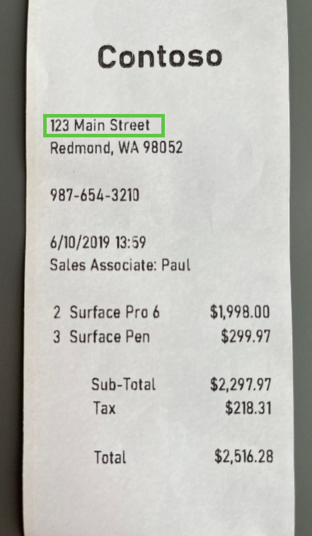A screenshot of a scanned receipt for the purchase of a Surface Pro and a Surface Pen.