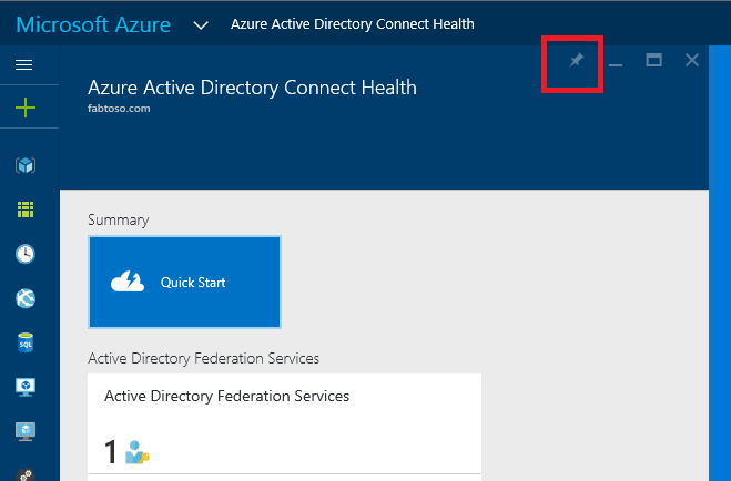 Screenshot of Microsoft Entra Connect Health and Azure RBAC pin dialog, with pin icon highlighted.