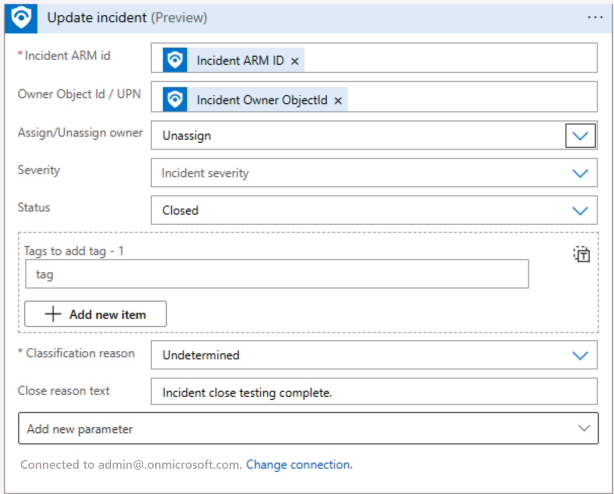 Screenshot of the Get Incident status.