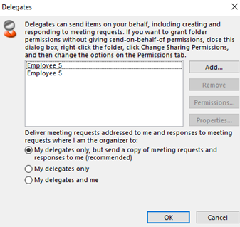 Screenshot of the Delegates dialog box that shows delegates are listed two times.