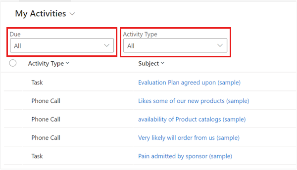 Screenshot of an entity example that supports the page filters.