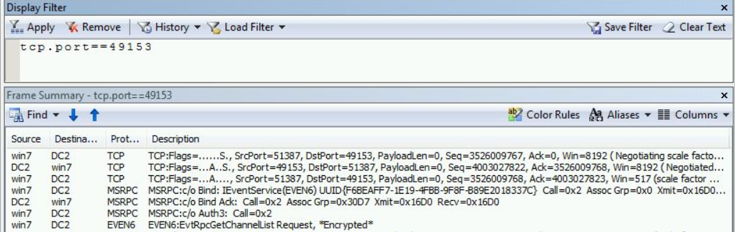 Screenshot of Network Monitor that has a filter applied.