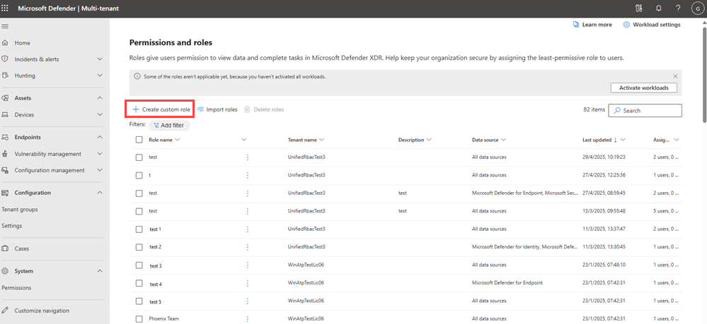 Screenshot highlighting the create role option