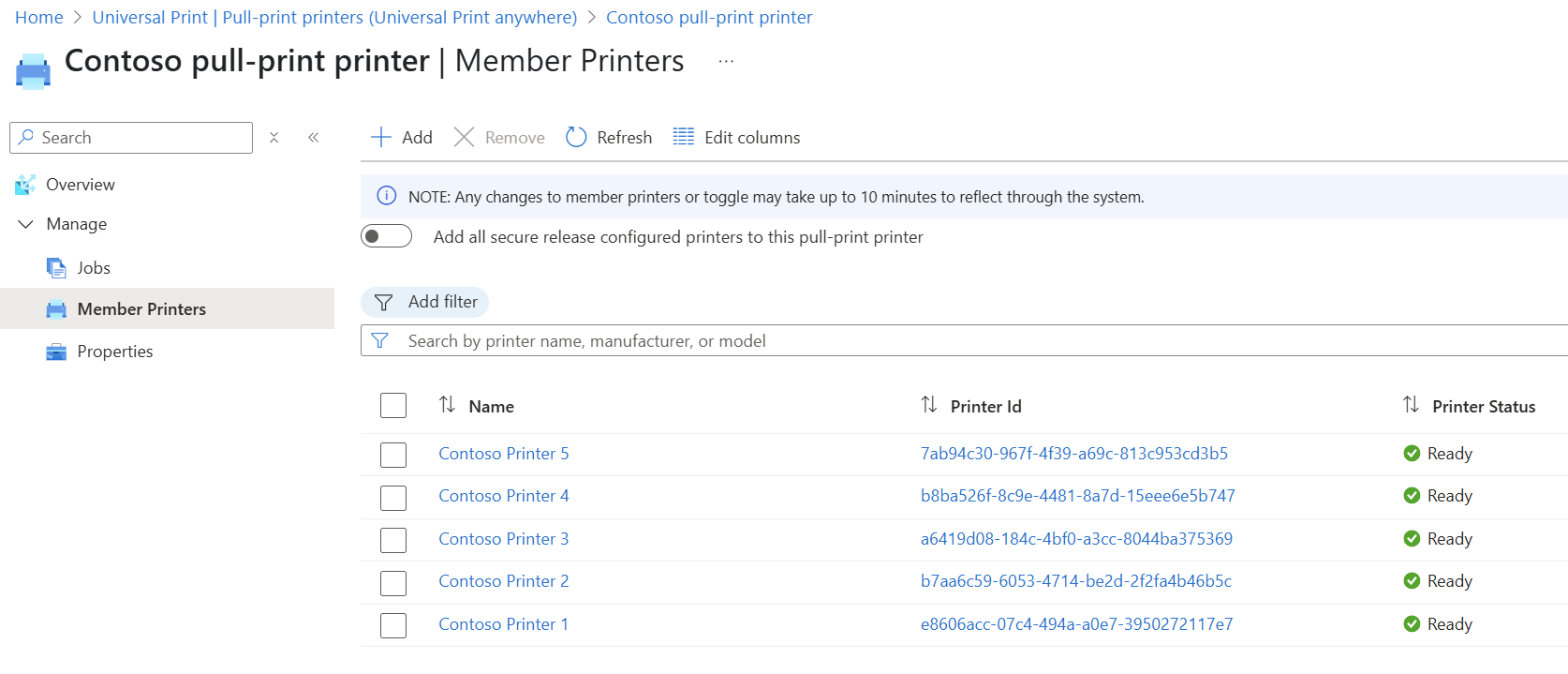 Queue member printers