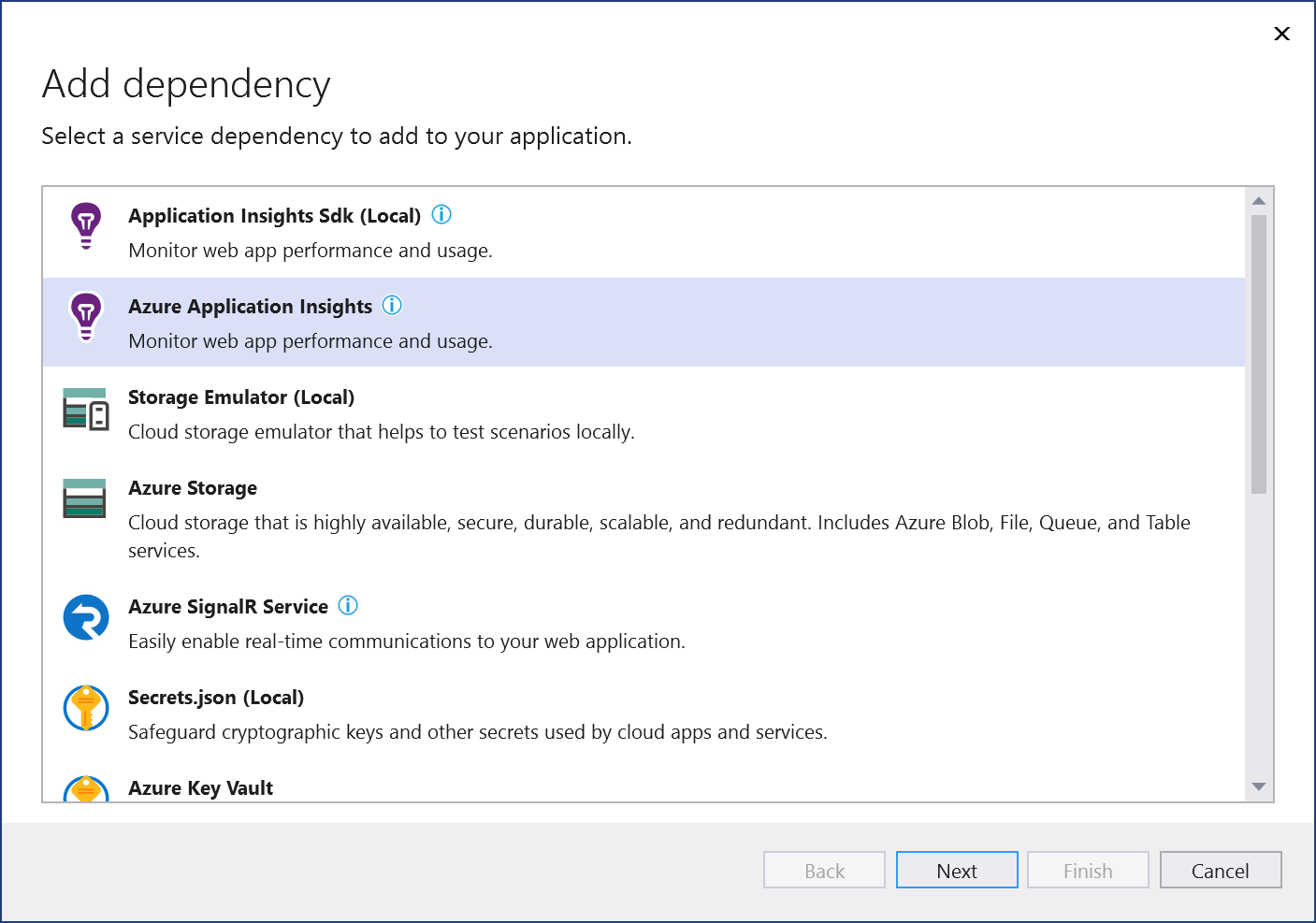 Screenshot showing the Add Azure Application Insights screen.