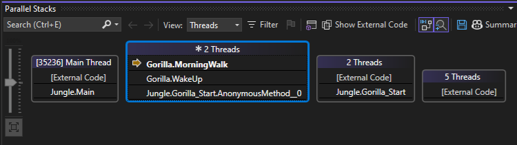 Screenshot of Threads view after F5.