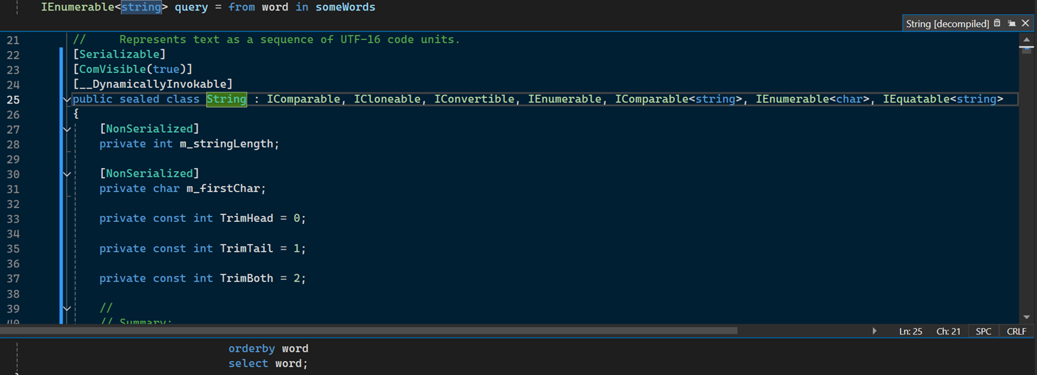 Screenshot of the Peek definition window in Visual Studio.